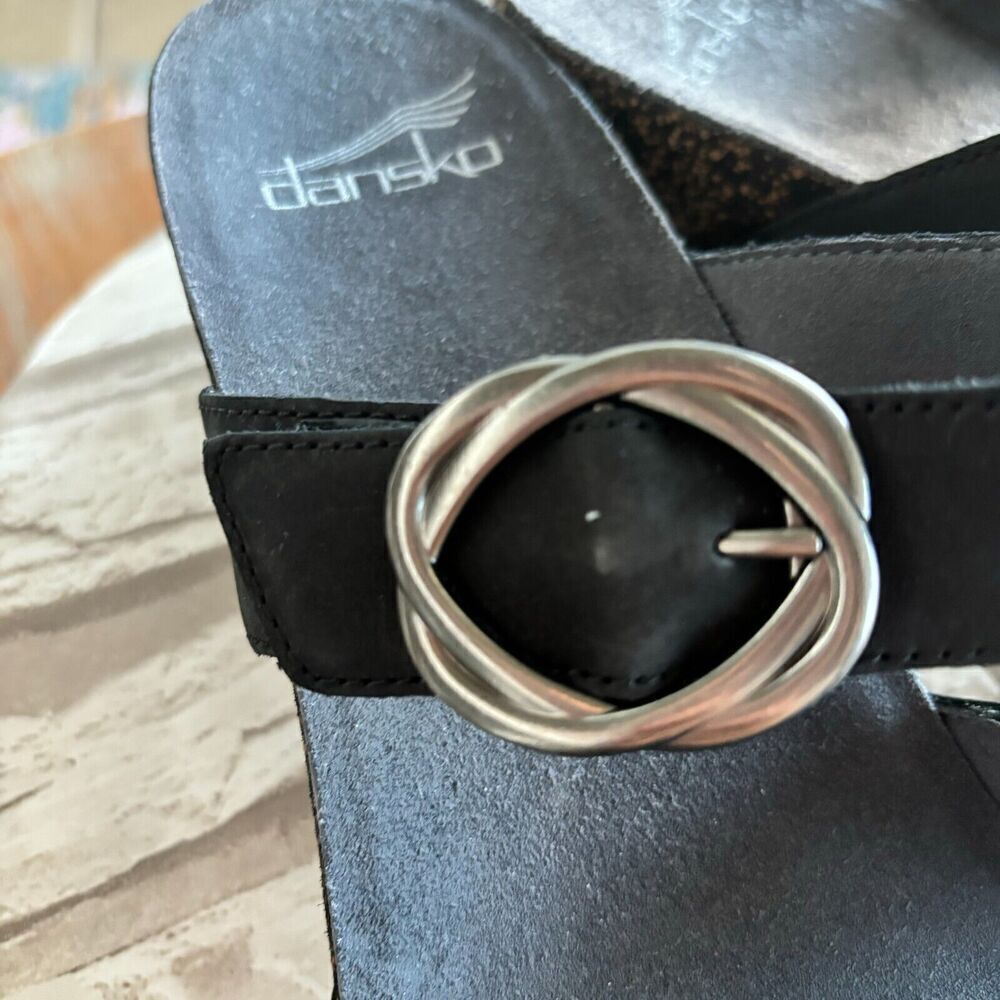 Dansko Leather Criss Cross Straps Wadge‎ Sandals Black 39 Adjustable Straps - Picture 4 of 11
